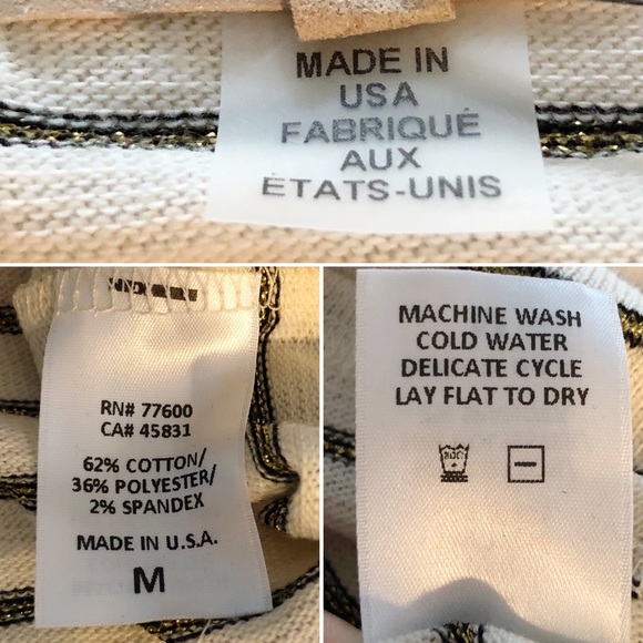 NWT CHASER Long Sleeve Cold Shoulder Top with Black & Metallic Gold Stripes Med - Picture 12 of 16